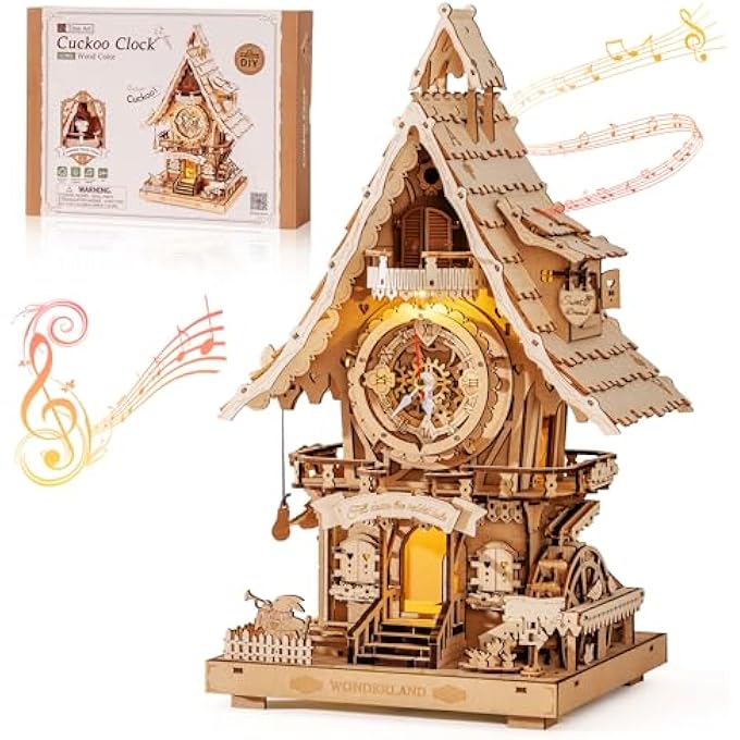3D PUZZLE CUCKOO CLOCK FOR ADULTS,WOODEN PUZZLE MODEL KITS TO BUILD,WORKING CLOCK WITH CUCKOO SOUND,HOME DECOR CRAFT,GIFT FOR TEENS & ADULTS,LC901 (WOOD COLOR) - Image 1